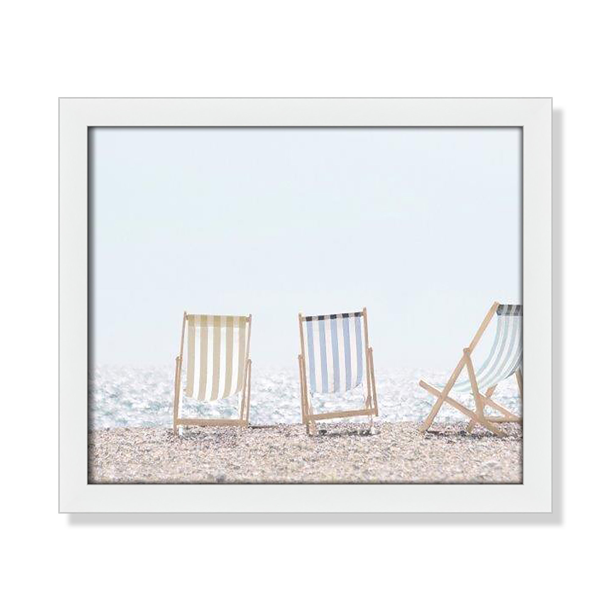 Beach Chairs Framed On Paper by Leah Straatsma Print, Satin White, 13" H x 15" W x 1.25" D