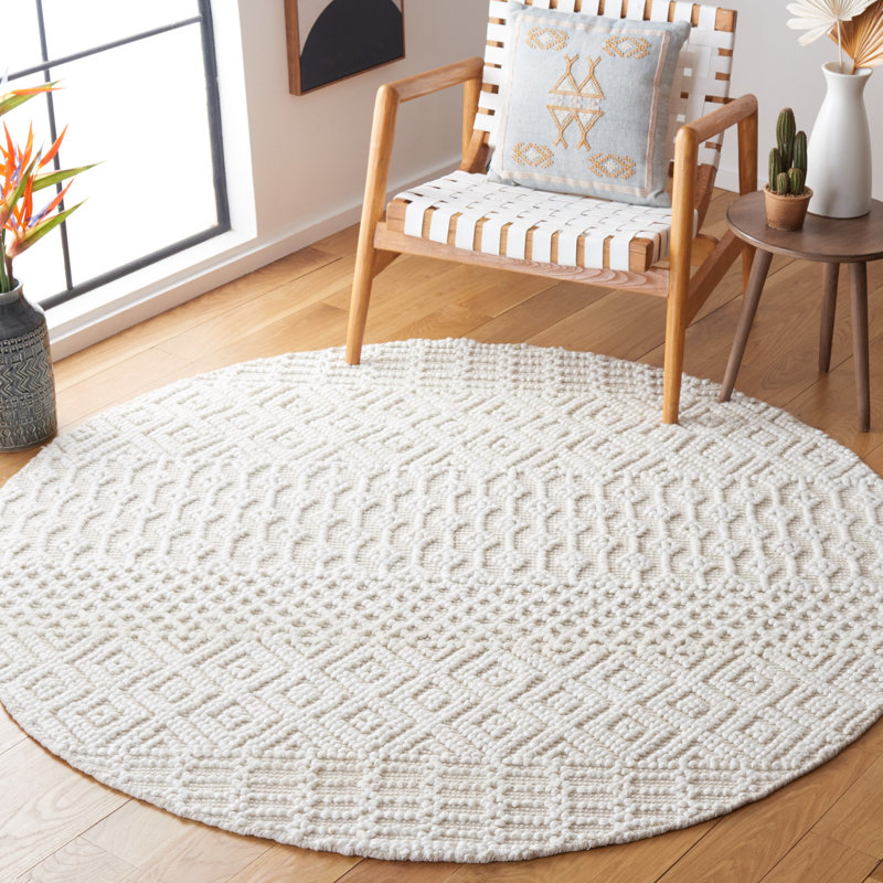 Southwestern Handmade Flatweave Ivory Area Rug, Round 6'