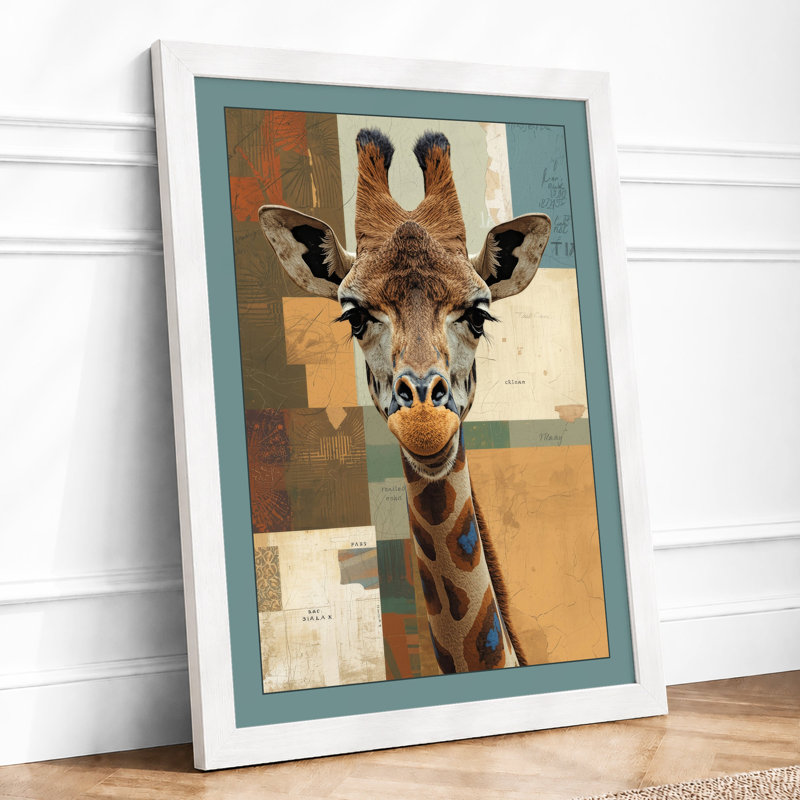 Giraffe in Geometry Modern - Framed Print, A3 - 42.0 x 29.7 cm, White
