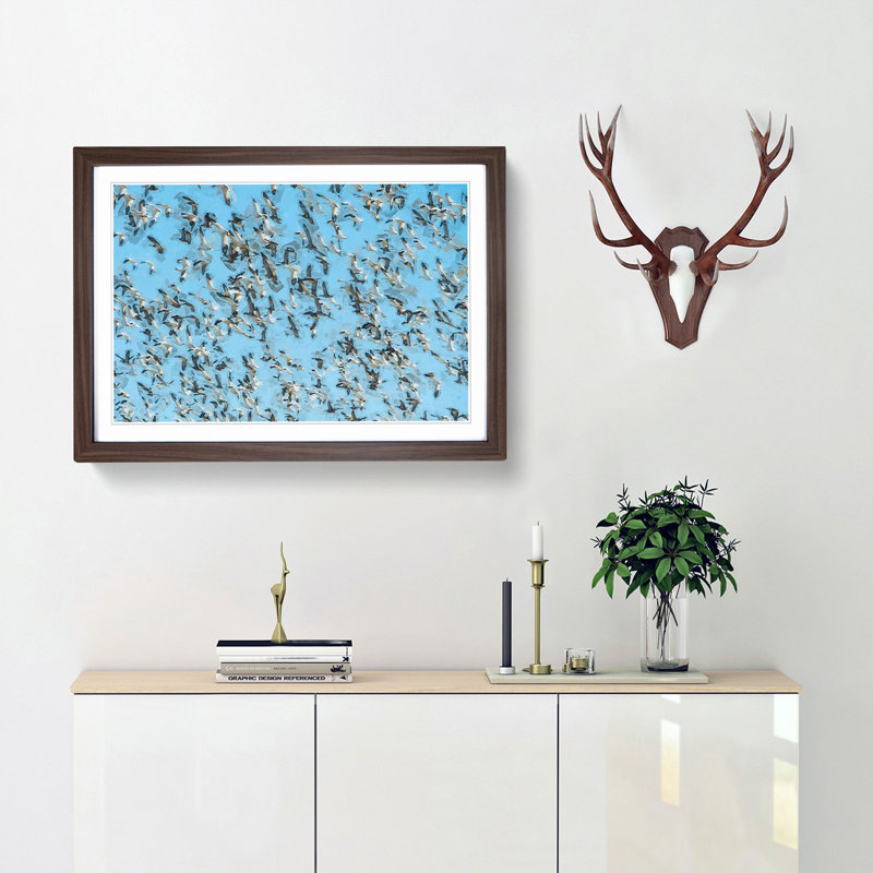 Snow Geese in Flight in Abstract - Picture Frame Graphic Art Print, 62cm H x 87cm W x 2cm D, Walnut Framed