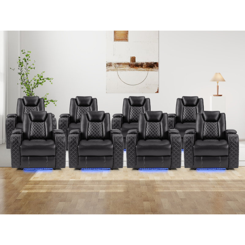 Ensemble de cinéma maison inclinable à accoudoirs rembourrés et réglables de 36,2 po de largeur (ensemble de 8)