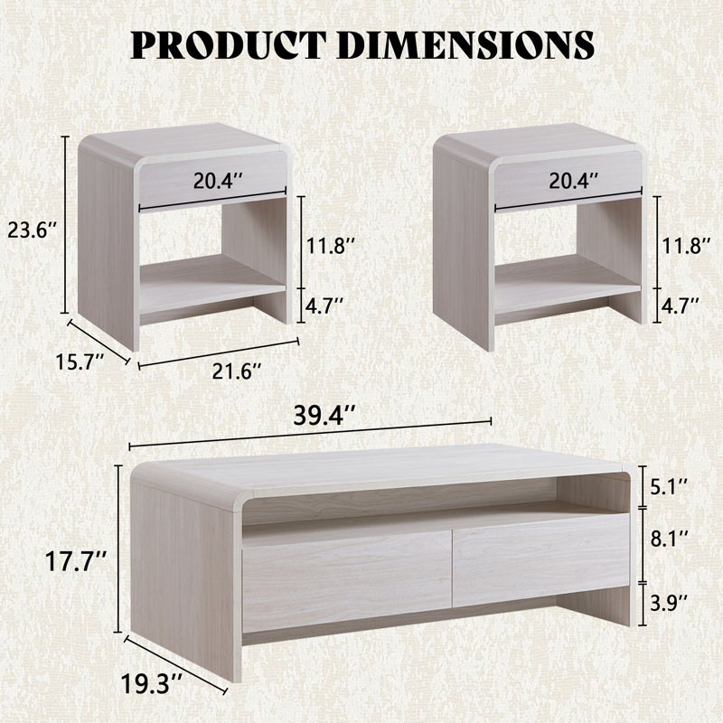 Ensemble de tables basses 3 pièces Dulane, Blanc