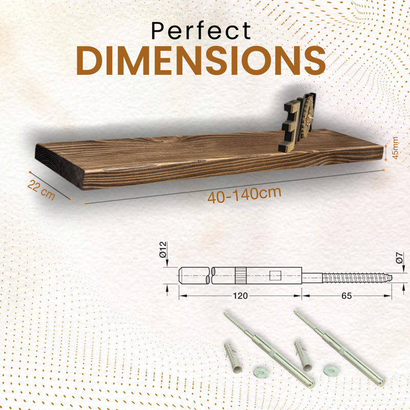 Shelf | Wall-Mounted Wooden Board With FLOATING Brackets, Walnut, 4.5cm H x 100cm W x 22cm D