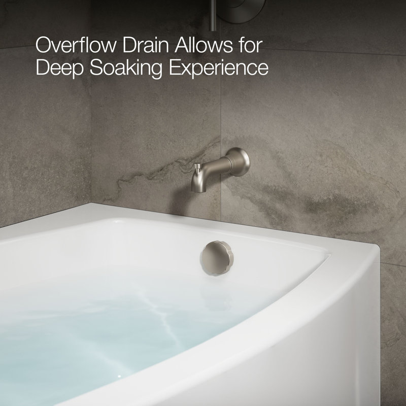 Expanse 60" x 38" Curved Integral Apron Bathtub, White, Right-Hand Side