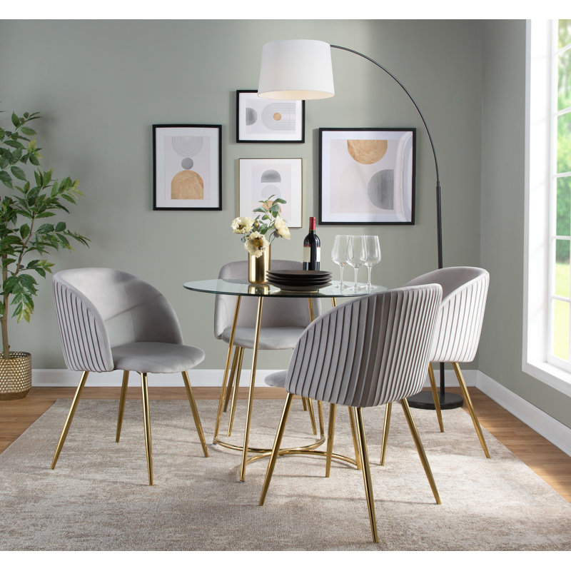 Terrance 18.5" Velvet Upholstered Parsons Chairs with Pleated Pattern, Silver