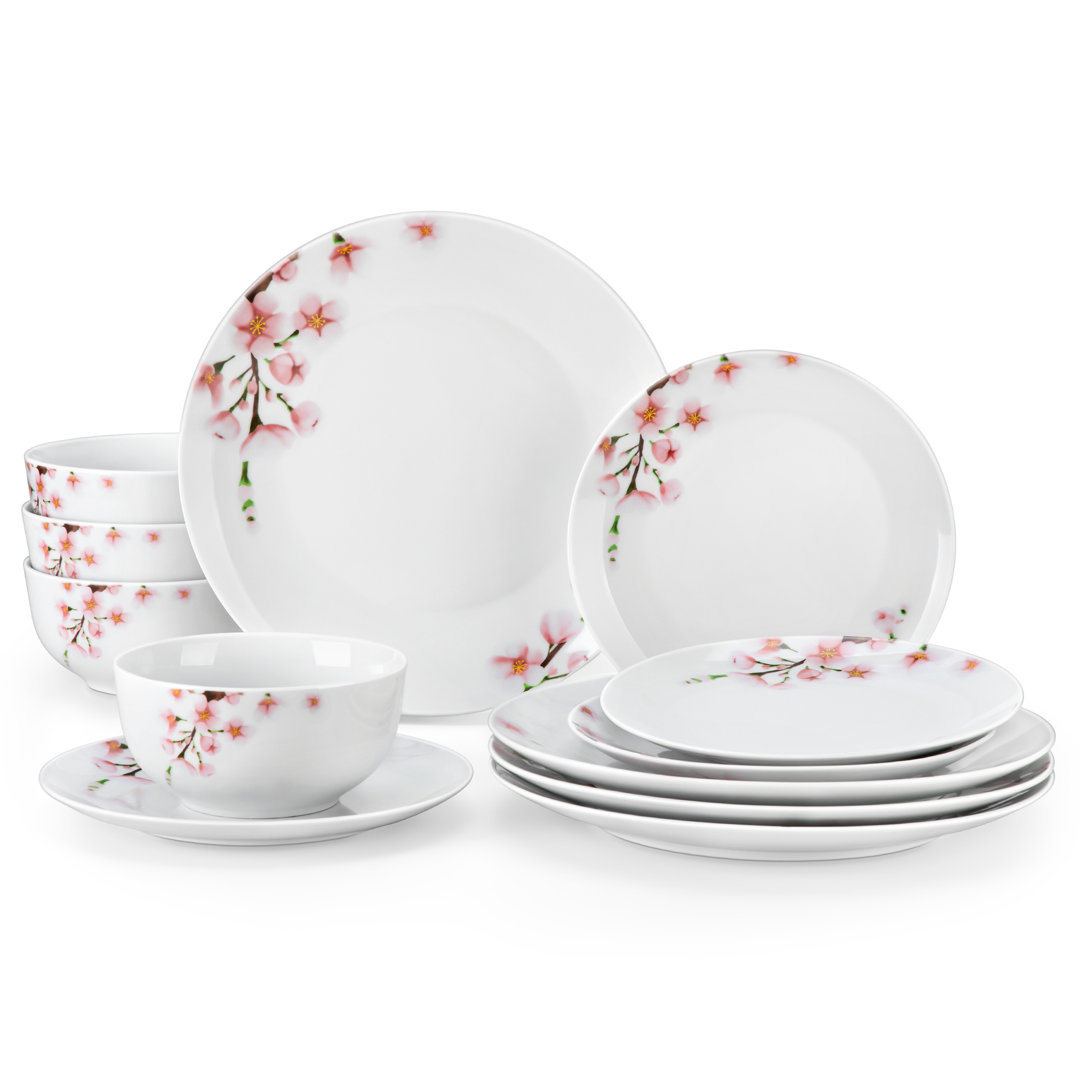 12 Piece Porcelain China Dinnerware Set - Service for 4