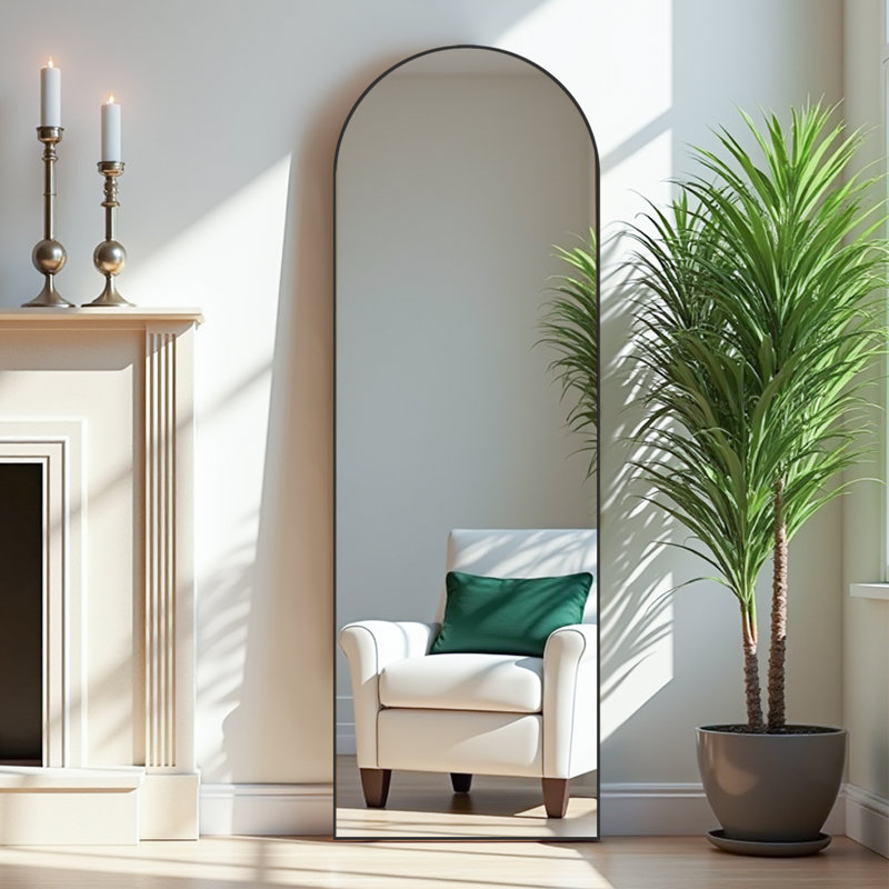Miroir pleine grandeur en bois à angle droit avec support, 64,96 po x 23,62 po