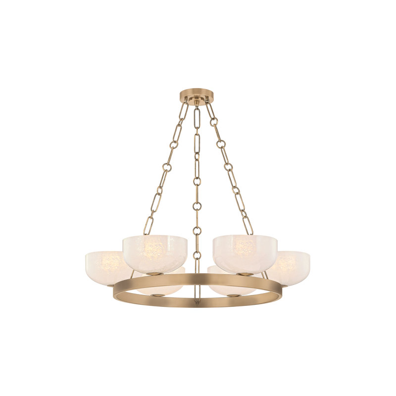 Lustre en laiton patiné Troy Lighting, Six lumières, H 6 po x l 32,25 po x P 32,25 po
