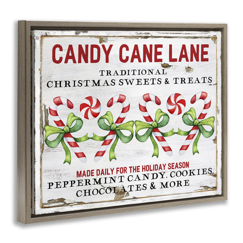 «Candy Cane Lane», art mural sur toile par Creatif Belle, Cadre flottant orme Montalcino, H 25 po x l 31 po