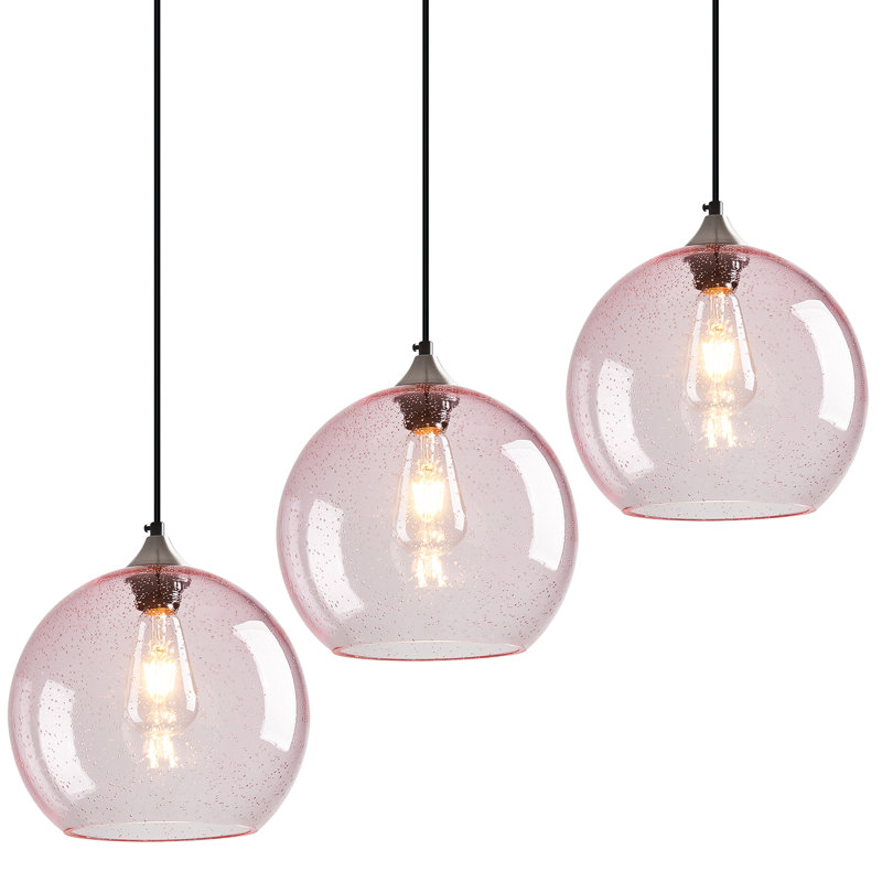 Luminaire suspendu en forme de globe à 3 lumières Charolyn Luminaire suspendu en verre pour îlot de cuisine, Rose