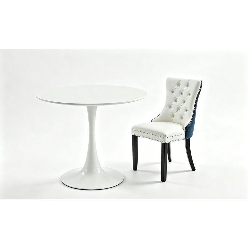 Ensemble de table de salle à manger rond avec 2 chaises, Blanc, Blanc / bleu / noir