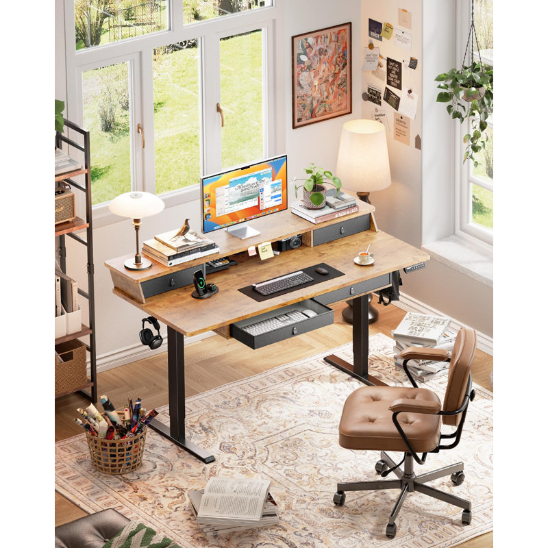 Electric Standing Desk with 4 Storage Drawers, Stand Up Desk Adjustable Height, Compatible with C-clamp mounting, with cable management tray，Suitable for office and home office use