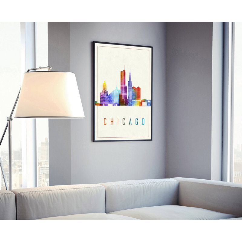Chicago Modern Illustration, villes américaines, affiche non imprimée, affiche murale de l'Illinois