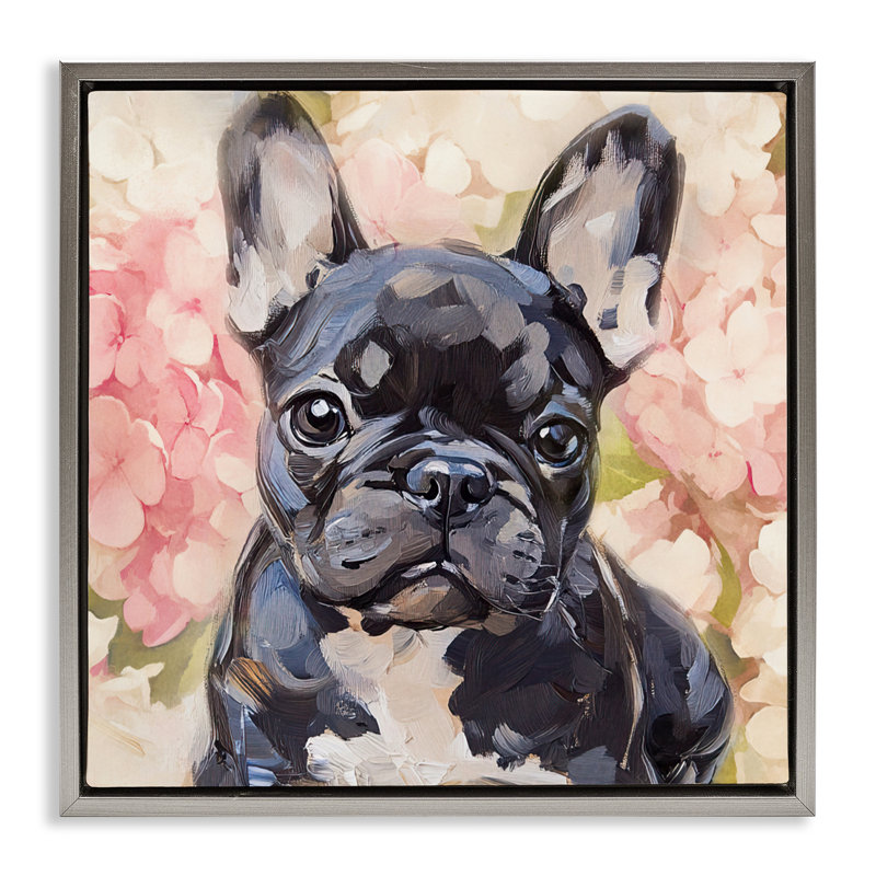Cadre flottant Sweetest Little Bulldog, design par Tina LeCour, H 25 po x l 25 po, Cadre flottant gris lustré