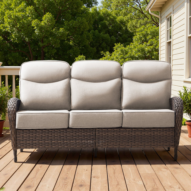 Canapé d'extérieur en osier avec coussin épais de 6 po Alakai, Beige, Brun