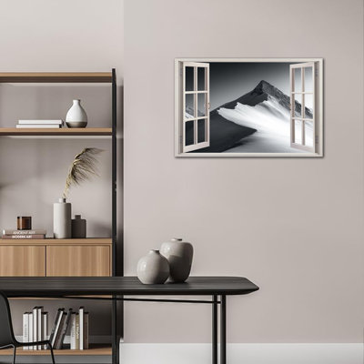 «Large Window View Winter», impression sur toile paysage de montagne enneigée, affiche pour fenêtre de salon, chambre à coucher, décoration murale de bureau, prête à être accrochée, toile tendue encadrée, 28 po x 40 po