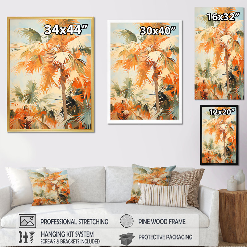 «Palm Tree Desert Oasis V», reproduction sur toile, H 40 po x l 30 po x P 1,5 po, Encadrement argenté