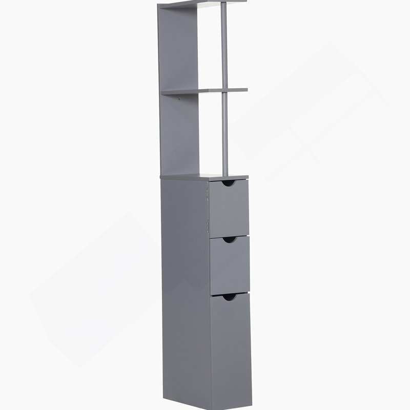 Grande armoire de rangement pour salle de bain, tour à linge autoportante avec tablette et tiroir, armoire de style moderne pour salle de bain