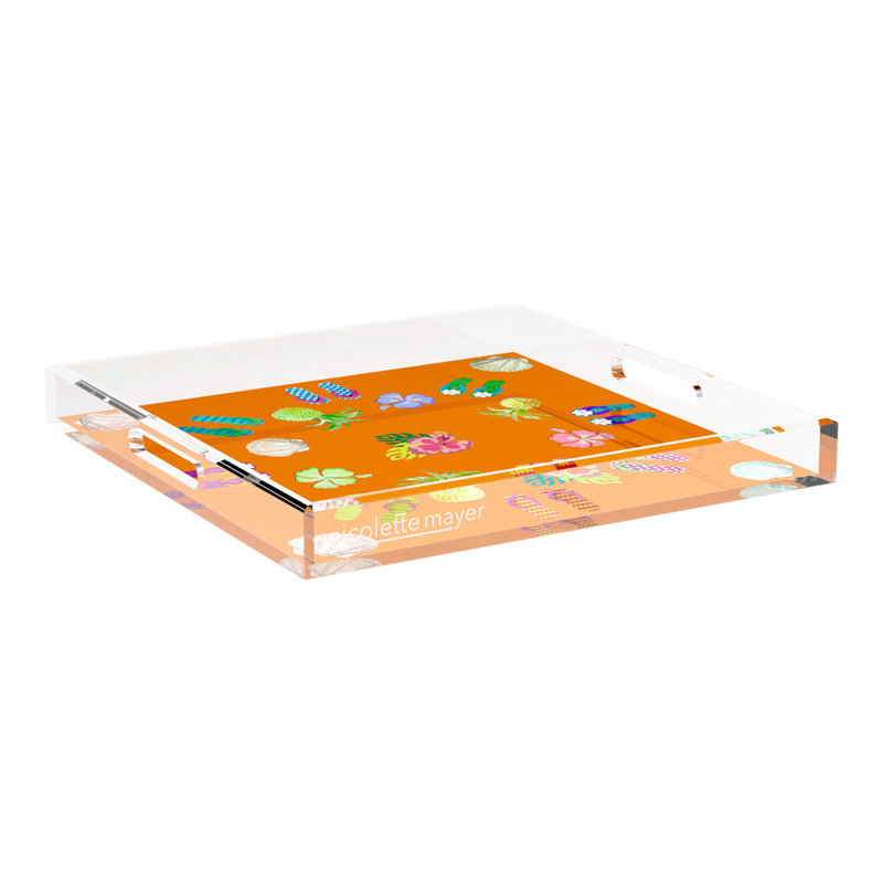 Winter in Florida Acrylic Square Decorative Tray, Orange, 18"W x 18"D x 2"H