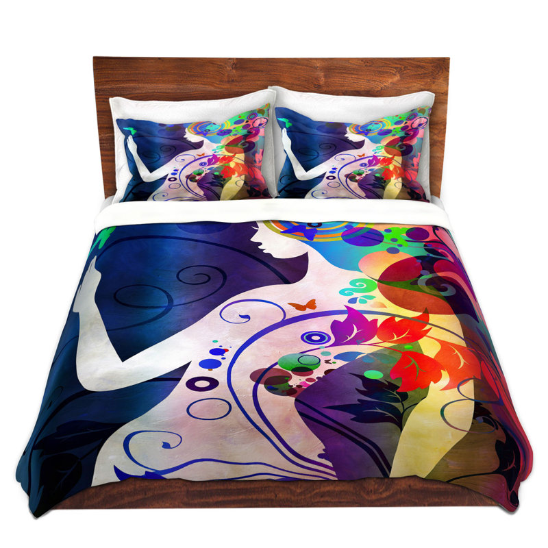 Ensemble de housse de couette arc-en-ciel montant, 1 housse de couette grand + 2 taies standards, Bleu / blanc / mauve