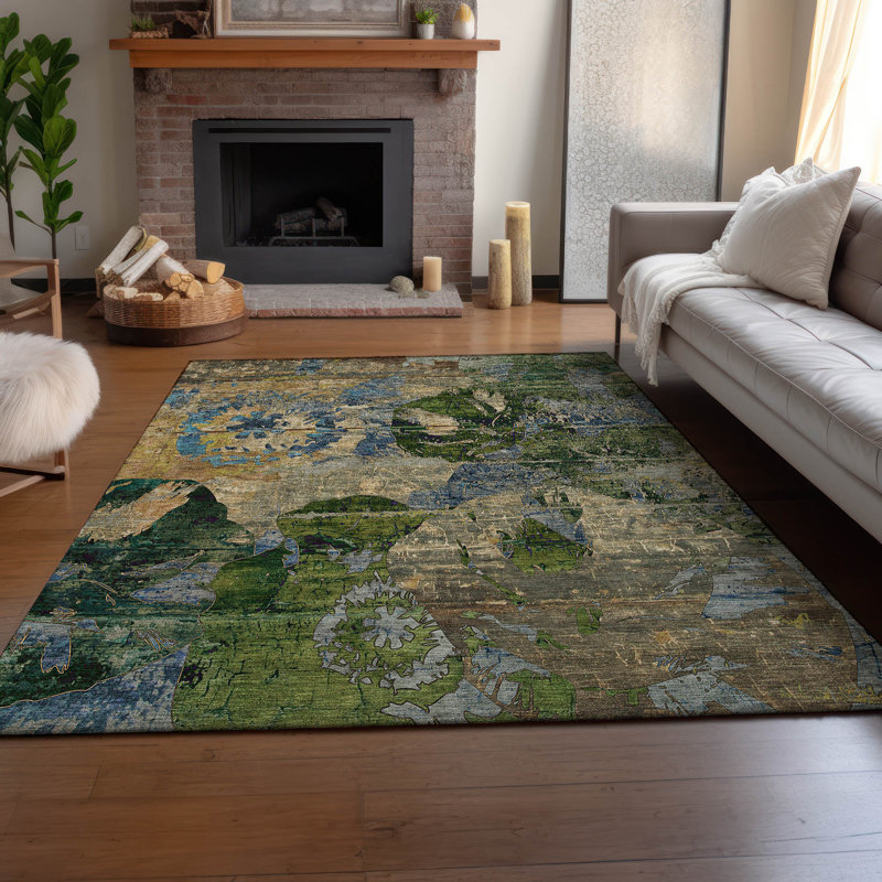 Tapis taupe Cerrito AMF555 lavable à la machine de qualité supérieure, Rectangulaire 8 pi x 10 pi