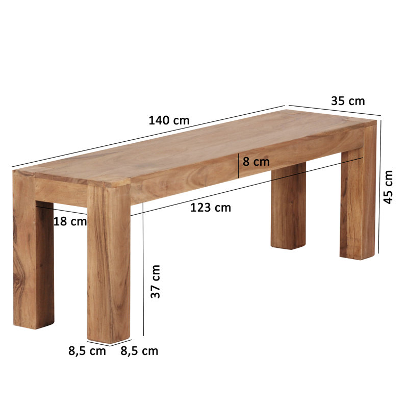 Warrenville Upholstered Bench, 45cm H x 140cm W x 35cm D, Acacia