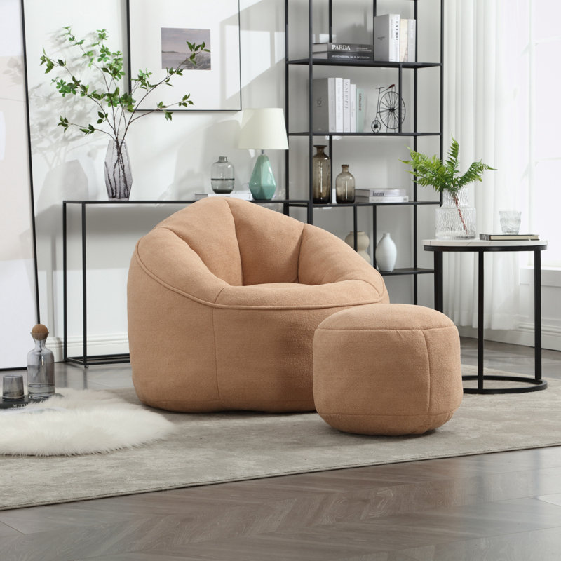 Eryn Barrel Chair with Ottoman, Tan Microfiber / Microsuede