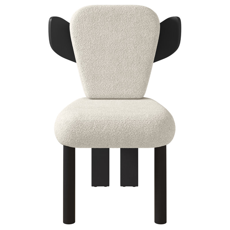 Brayden Upholstered Dining Side Chair with Wooden Legs (Set of 2), White, Black