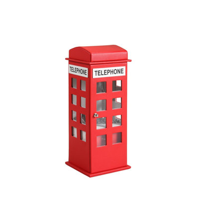 British Telephone Style Leather Jewelry Box with Acrylic Display and Ring Storage, Red