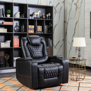 (incomplete)(box 1 of 2) 35'' Luxury Faux Leather Home Theater Individual Seat Recliner with Cup Holder & Arm Storage & USB