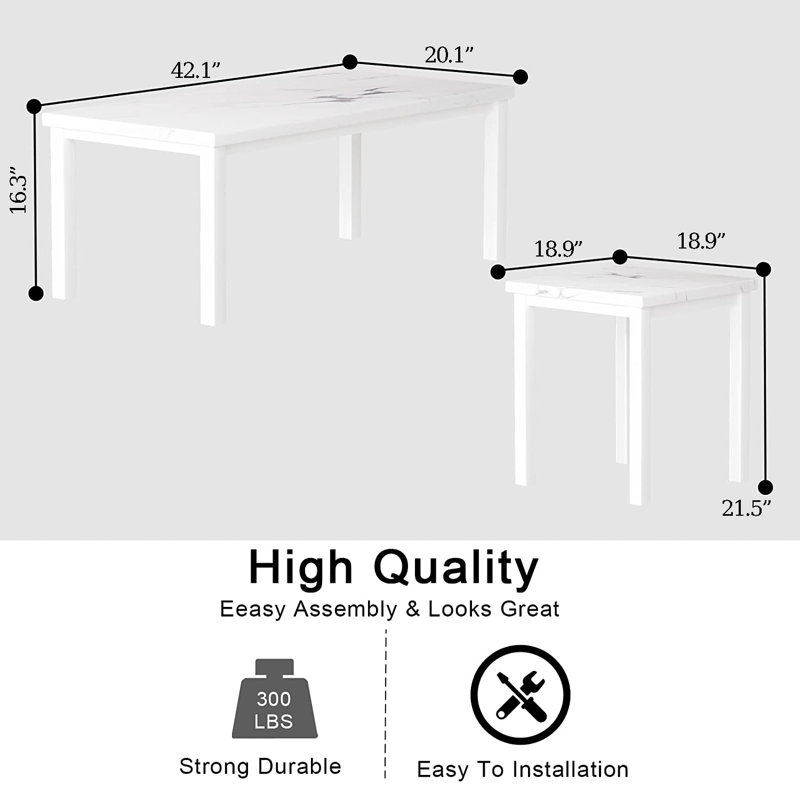 Ensemble de tables basses 3 pièces Aromola, Blanc, Blanc