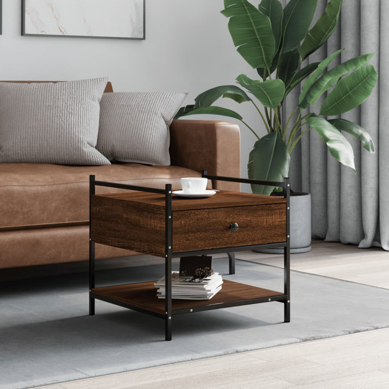 Four Leg Coffee Table with Storage, Brown Oak