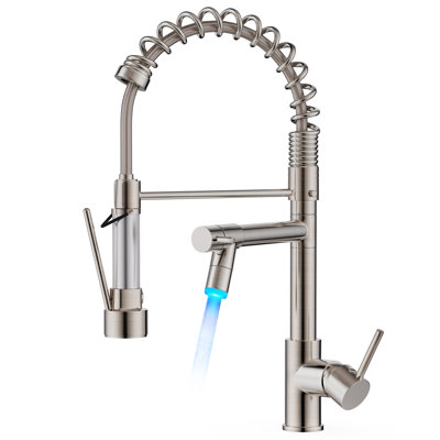 FORIOUS LED Light Pull Out Kitchen Faucet with Accessories