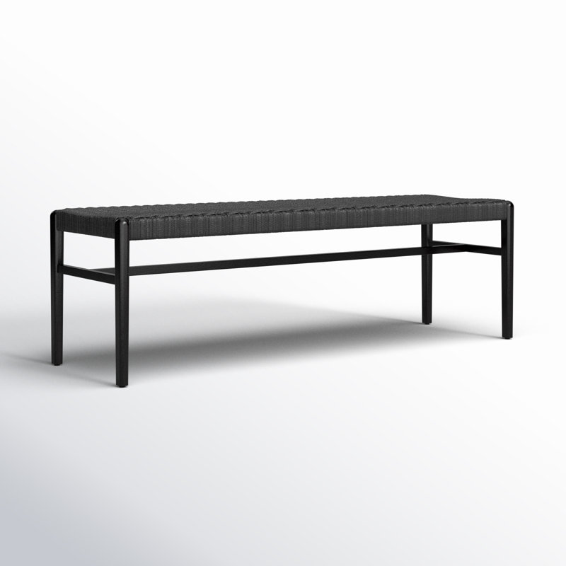 Banc en bois massif Piper avec assise en corde tissée, H 18 po x l 56 po x P 17 po, Noir