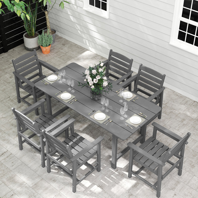  Ensemble de salle à manger rectangulaire pour 6 personnes avec 6 chaises, ensemble de table de salle à manger en PEHD, Gris