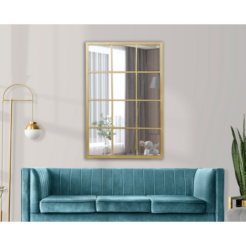 Egberto Rectangular Window Pane Wall Mirror, 36" x 28", Gold