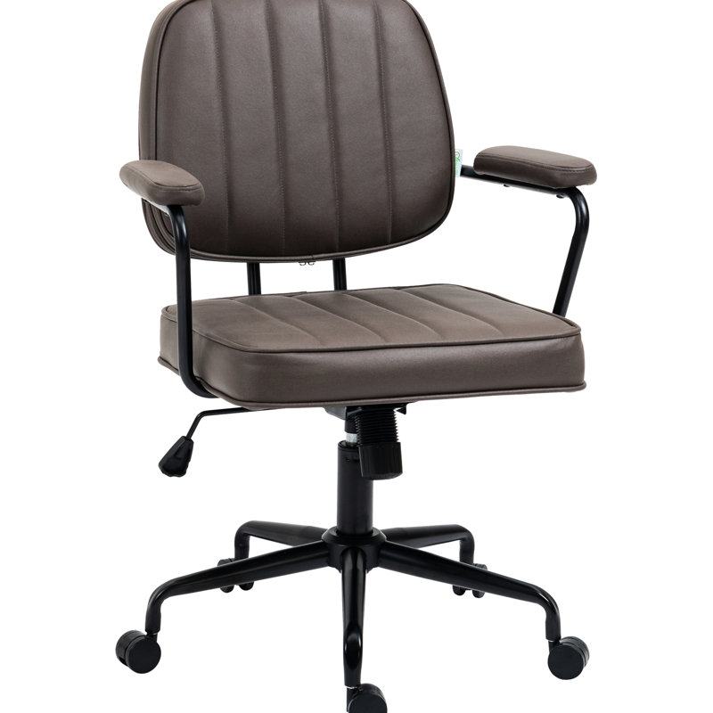 Chaise de bureau à domicile avec roulettes pivotantes, hauteur réglable et fonction d'inclinaison, microfibre, brun pour fauteuil confortable de longue durée, chiffon en microfibre, 17,75 po - 20,75 po, travail décontracté