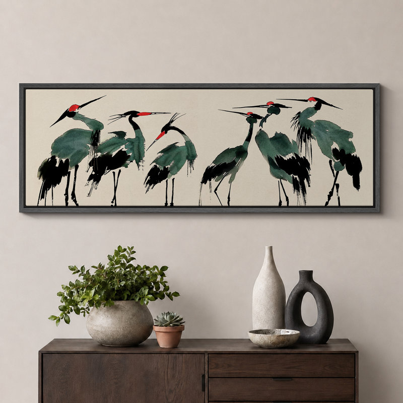 «Crane Heron Bird», impression sur toile très grande, H 20 po x l 60 po, Impression encadrée flottante sans passe-partout