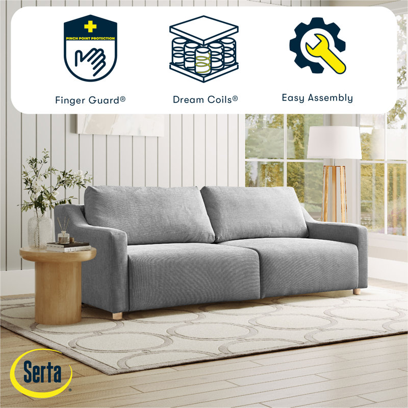Serta Gabi 90.2" Queen Size Convertible Sleeper Sofa, Lift and Fold Wall Hugger, Chenille, Light Grey