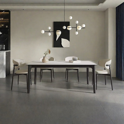 Ash wood rectangular rock plate dining table