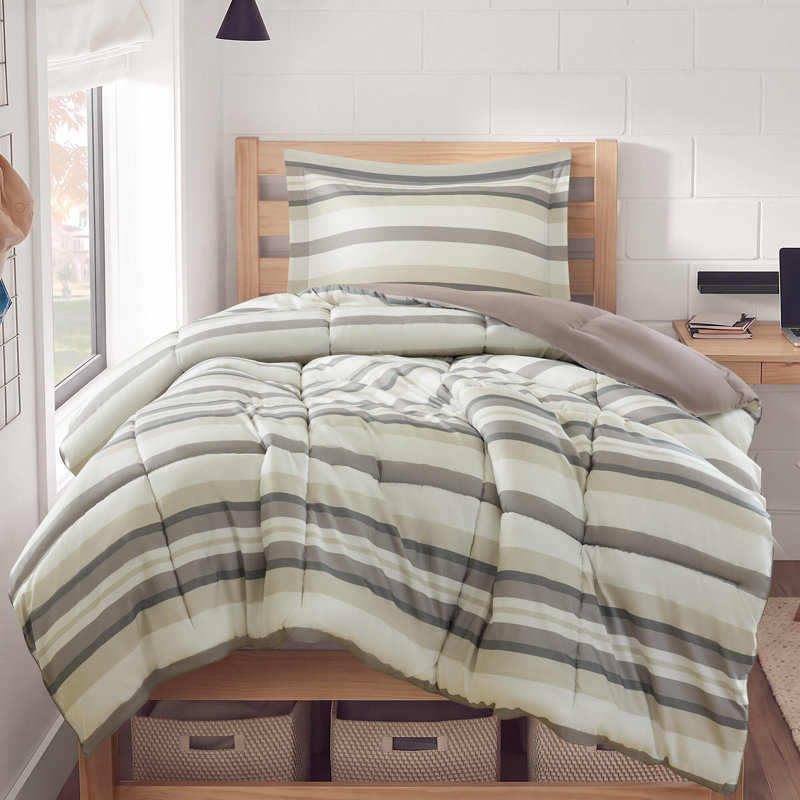 Ensemble d'édredon toutes saisons Parkston 3M Scotchgard, Édredon simple / simple TG + 1 taie décorative, Taupe Wesley Stripe