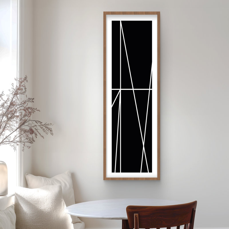 Reproduction matte encadrée blanche Shapes - rayures blanches sur fond noir