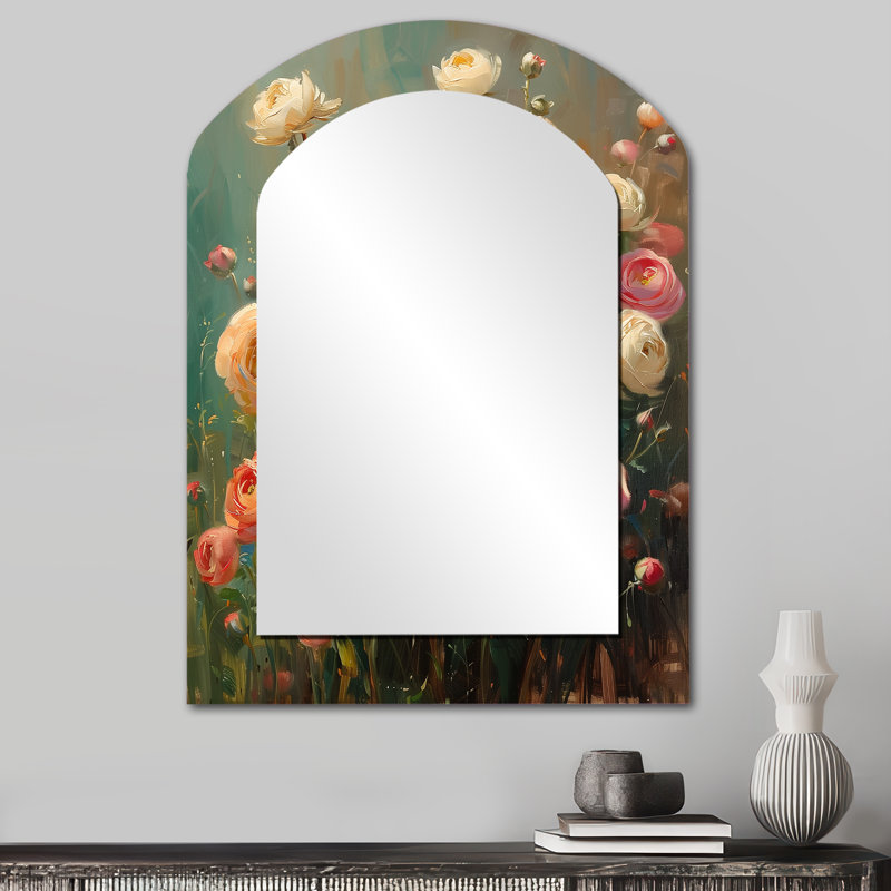 Miroir mural rose et blanc Ranunculus I, 34 po x 25 po
