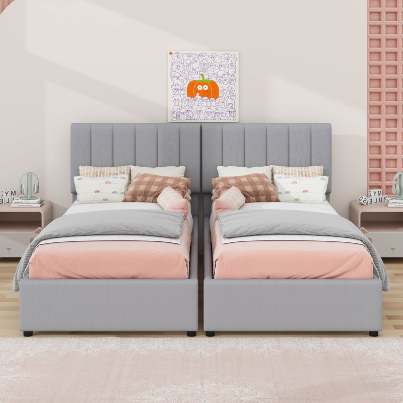 Upholstered Platform Bed With A Hydraulic Storage System, King, Gray