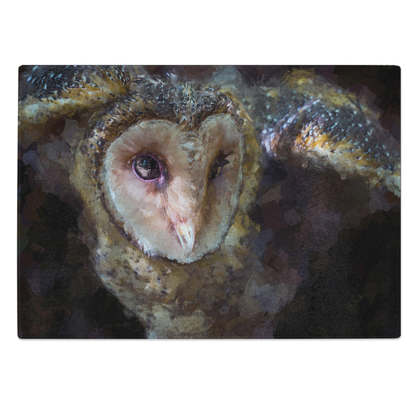 Glass Masked Owl in Abstract Chopping Board, 28.5 cm W x 20 cm L