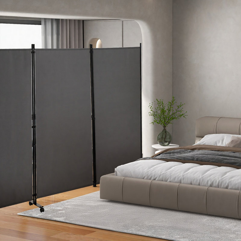 Nachaly 260cm W x 180cm H 3 - Panel Folding Room Divider, Dark Grey