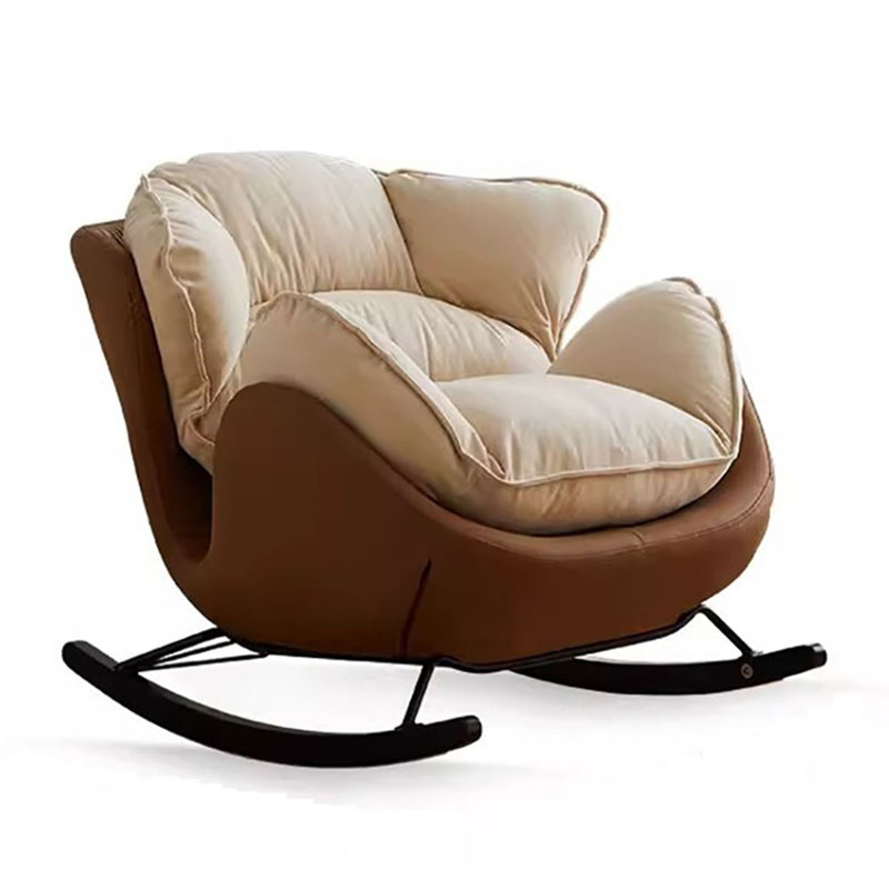 Chaise berçante simple rétro, Café foncé / blanc cassé