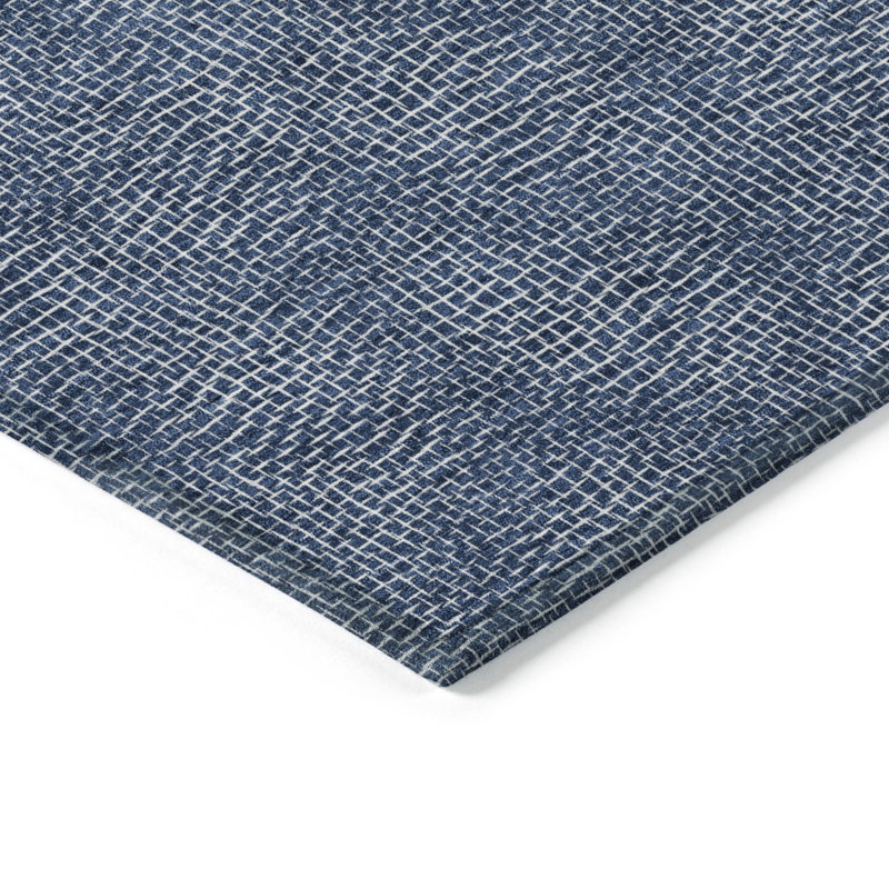 Navy Rectangular Washable Synthetic Indoor/Outdoor Rug