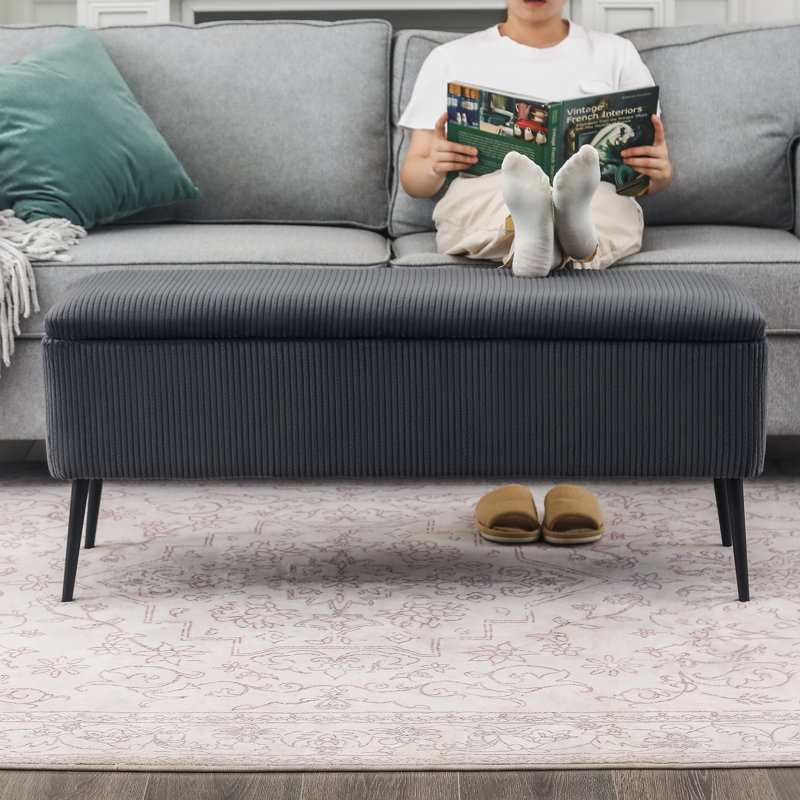 Banc de rangement rembourré en velours Darious, Gris foncé