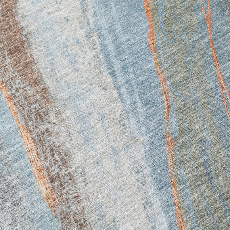 Tapis bleu intérieur / extérieur lavable à la machine Xhevrie, Rectangle 10 pi x 14 pi